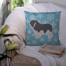 Load image into Gallery viewer, Winter Snowflake Polish Lowland Sheepdog Dog Throw Pillow - 14x14 Decorative Pillow – Art for Your Home &amp; Patio BB3532PW1414