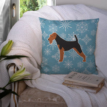 Load image into Gallery viewer, Winter Snowflake Airedale Terrier Throw Pillow - 14x14 Decorative Pillow – Art for Your Home &amp; Patio BB3557PW1414