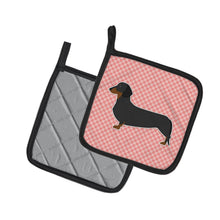 Load image into Gallery viewer, Dachshund Checkerboard Pink Pot Holders - Set of 2 - Heat-Resistant Kitchen Essentials BB3582PTHD