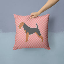 Load image into Gallery viewer, Welsh Terrier Checkerboard Pink Throw Pillow - 14x14 Decorative Pillow – Art for Your Home &amp; Patio BB3585PW1414