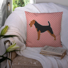 Load image into Gallery viewer, Welsh Terrier Checkerboard Pink Throw Pillow - 14x14 Decorative Pillow – Art for Your Home &amp; Patio BB3585PW1414