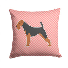 Load image into Gallery viewer, Welsh Terrier Checkerboard Pink Throw Pillow - 14x14 Decorative Pillow – Art for Your Home &amp; Patio BB3585PW1414
