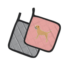 Load image into Gallery viewer, Border Terrier Checkerboard Pink Pot Holders - Set of 2 - Heat-Resistant Kitchen Essentials BB3589PTHD