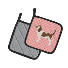 Load image into Gallery viewer, Grand Basset Griffon Vendeen Checkerboard Pink Pot Holders - Set of 2 - Heat-Resistant Kitchen Essentials BB3590PTHD