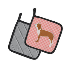 Load image into Gallery viewer, Spanish Hound Checkerboard Pink Pot Holders - Set of 2 - Heat-Resistant Kitchen Essentials BB3591PTHD