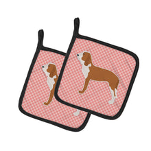 Load image into Gallery viewer, Spanish Hound Checkerboard Pink Pot Holders - Set of 2 - Heat-Resistant Kitchen Essentials BB3591PTHD