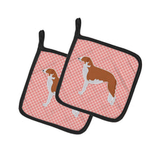 Load image into Gallery viewer, Borzoi Russian Greyhound Checkerboard Pink Pot Holders - Set of 2 - Heat-Resistant Kitchen Essentials BB3599PTHD