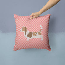 Load image into Gallery viewer, Basset Hound Checkerboard Pink Throw Pillow - 14x14 Decorative Pillow – Art for Your Home &amp; Patio BB3602PW1414