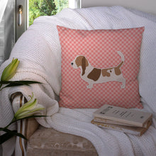 Load image into Gallery viewer, Basset Hound Checkerboard Pink Throw Pillow - 14x14 Decorative Pillow – Art for Your Home &amp; Patio BB3602PW1414