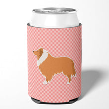 Load image into Gallery viewer, Collie Checkerboard Pink Can or Bottle Hugger BB3616CC