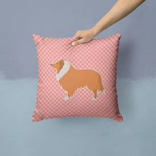 Load image into Gallery viewer, Collie Checkerboard Pink Throw Pillow - 14x14 Decorative Pillow – Art for Your Home &amp; Patio BB3616PW1414