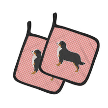 Load image into Gallery viewer, Bernese Mountain Dog Checkerboard Pink Pot Holders - Set of 2 - Heat-Resistant Kitchen Essentials BB3619PTHD