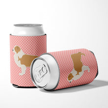Load image into Gallery viewer, Red Border Collie Checkerboard Pink Can or Bottle Hugger BB3622CC