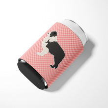 Load image into Gallery viewer, Black Border Collie Checkerboard Pink Can or Bottle Hugger BB3623CC