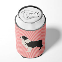 Load image into Gallery viewer, Black Border Collie Checkerboard Pink Can or Bottle Hugger BB3623CC