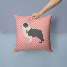 Load image into Gallery viewer, Black Border Collie Checkerboard Pink Throw Pillow - 14x14 Decorative Pillow – Art for Your Home &amp; Patio BB3623PW1414