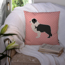 Load image into Gallery viewer, Black Border Collie Checkerboard Pink Throw Pillow - 14x14 Decorative Pillow – Art for Your Home &amp; Patio BB3623PW1414