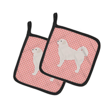 Load image into Gallery viewer, Polish Tatra Sheepdog Checkerboard Pink Pot Holders - Set of 2 - Heat-Resistant Kitchen Essentials BB3627PTHD