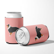 Load image into Gallery viewer, Sheltie/Shetland Sheepdog Checkerboard Pink Can or Bottle Hugger BB3630CC