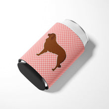 Load image into Gallery viewer, Portuguese Sheepdog Dog Checkerboard Pink Can or Bottle Hugger BB3631CC