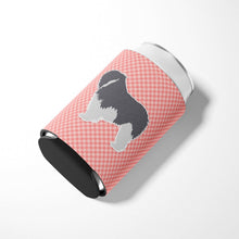 Load image into Gallery viewer, Polish Lowland Sheepdog Dog Checkerboard Pink Can or Bottle Hugger BB3632CC