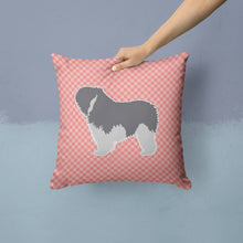 Load image into Gallery viewer, Polish Lowland Sheepdog Dog Checkerboard Pink Throw Pillow - 14x14 Decorative Pillow – Art for Your Home &amp; Patio BB3632PW1414