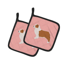 Load image into Gallery viewer, Australian Shepherd Dog Checkerboard Pink Pot Holders - Set of 2 - Heat-Resistant Kitchen Essentials BB3633PTHD