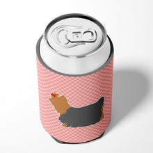 Load image into Gallery viewer, Yorkshire Terrier Yorkie Checkerboard Pink Can or Bottle Hugger BB3634CC