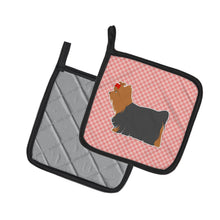 Load image into Gallery viewer, Yorkshire Terrier Yorkie Checkerboard Pink Pot Holders - Set of 2 - Heat-Resistant Kitchen Essentials BB3634PTHD