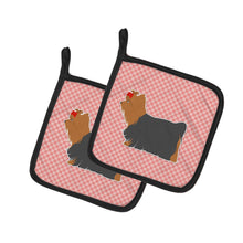 Load image into Gallery viewer, Yorkshire Terrier Yorkie Checkerboard Pink Pot Holders - Set of 2 - Heat-Resistant Kitchen Essentials BB3634PTHD