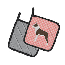 Load image into Gallery viewer, Boston Terrier Checkerboard Pink Pot Holders - Set of 2 - Heat-Resistant Kitchen Essentials BB3644PTHD