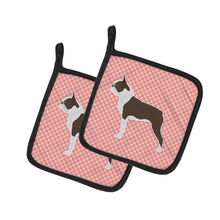 Load image into Gallery viewer, Boston Terrier Checkerboard Pink Pot Holders - Set of 2 - Heat-Resistant Kitchen Essentials BB3644PTHD