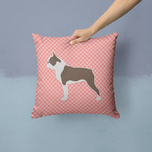 Load image into Gallery viewer, Boston Terrier Checkerboard Pink Throw Pillow - 14x14 Decorative Pillow – Art for Your Home &amp; Patio BB3644PW1414