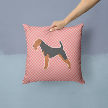 Load image into Gallery viewer, Airedale Terrier Checkerboard Pink Throw Pillow - 14x14 Decorative Pillow – Art for Your Home &amp; Patio BB3657PW1414