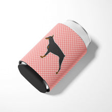 Load image into Gallery viewer, Doberman Pinscher Checkerboard Pink Can or Bottle Hugger BB3660CC