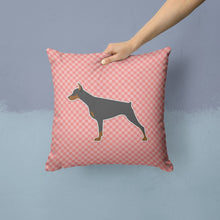 Load image into Gallery viewer, Doberman Pinscher Checkerboard Pink Throw Pillow - 14x14 Decorative Pillow – Art for Your Home &amp; Patio BB3660PW1414