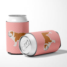 Load image into Gallery viewer, English Bulldog Checkerboard Pink Can or Bottle Hugger BB3662CC