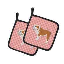 Load image into Gallery viewer, English Bulldog Checkerboard Pink Pot Holders - Set of 2 - Heat-Resistant Kitchen Essentials BB3662PTHD