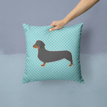Load image into Gallery viewer, Dachshund  Checkerboard Blue Throw Pillow - 14x14 Decorative Pillow – Art for Your Home &amp; Patio BB3682PW1414