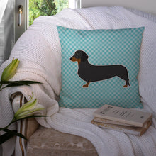 Load image into Gallery viewer, Dachshund  Checkerboard Blue Throw Pillow - 14x14 Decorative Pillow – Art for Your Home &amp; Patio BB3682PW1414