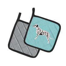 Load image into Gallery viewer, Dalmatian  Checkerboard Blue Pot Holders - Set of 2 - Heat-Resistant Kitchen Essentials BB3683PTHD