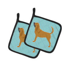 Load image into Gallery viewer, Bloodhound  Checkerboard Blue Pot Holders - Set of 2 - Heat-Resistant Kitchen Essentials BB3684PTHD