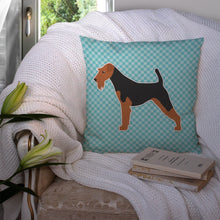 Load image into Gallery viewer, Welsh Terrier  Checkerboard Blue Throw Pillow - 14x14 Decorative Pillow – Art for Your Home &amp; Patio BB3685PW1414