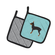 Load image into Gallery viewer, Toy Fox Terrier  Checkerboard Blue Pot Holders - Set of 2 - Heat-Resistant Kitchen Essentials BB3687PTHD
