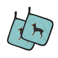 Load image into Gallery viewer, Toy Fox Terrier  Checkerboard Blue Pot Holders - Set of 2 - Heat-Resistant Kitchen Essentials BB3687PTHD