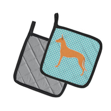 Load image into Gallery viewer, Pharaoh Hound  Checkerboard Blue Pot Holders - Set of 2 - Heat-Resistant Kitchen Essentials BB3688PTHD