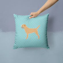 Load image into Gallery viewer, Border Terrier  Checkerboard Blue Throw Pillow - 14x14 Decorative Pillow – Art for Your Home &amp; Patio BB3689PW1414