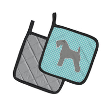 Load image into Gallery viewer, Kerry Blue Terrier  Checkerboard Blue Pot Holders - Set of 2 - Heat-Resistant Kitchen Essentials BB3692PTHD