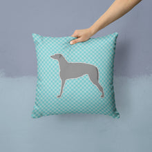 Load image into Gallery viewer, Scottish Deerhound  Checkerboard Blue Throw Pillow - 14x14 Decorative Pillow – Art for Your Home &amp; Patio BB3696PW1414