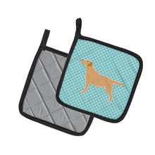 Load image into Gallery viewer, Yellow Labrador Retriever  Checkerboard Blue Pot Holders - Set of 2 - Heat-Resistant Kitchen Essentials BB3697PTHD